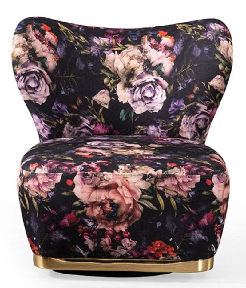 Casa Padrino Luxus Sessel Schwarz / Mehrfarbig / Gold - Moderner Wohnzimmer Sessel mit Blumenmuster - Moderne Wohnzimmer Möbel - Luxus Kollektion