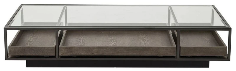 Casa Padrino Luxus Couchtisch Bronzefarben / Grau 180 x 90 x H. 37 cm - Rechteckiger Wohnzimmertisch mit Glasplatte - Wohnzimmer Möbel - Luxus Möbel