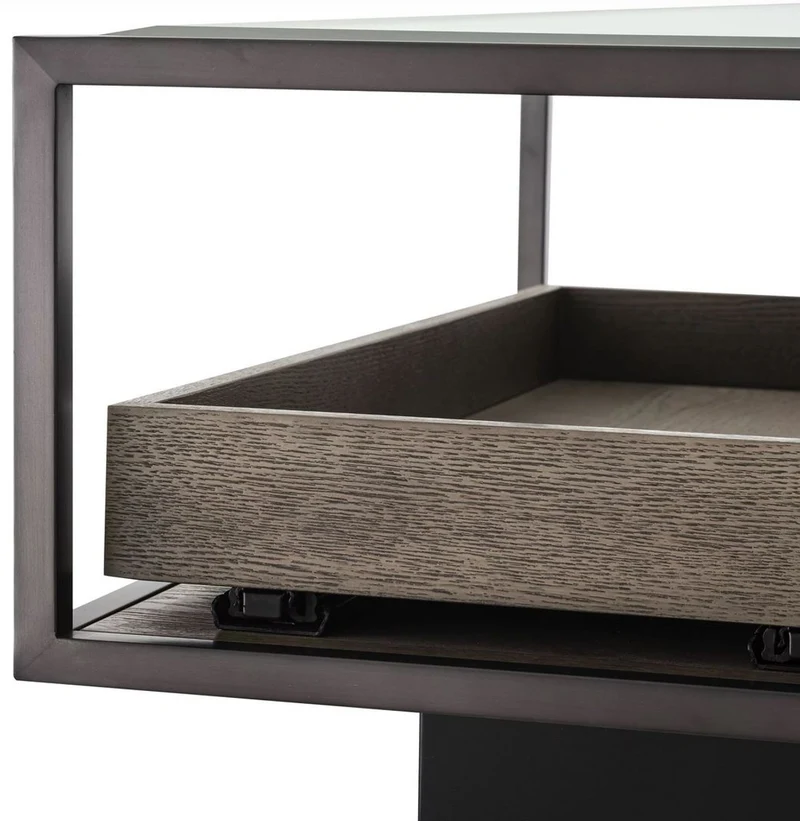 Casa Padrino Luxus Couchtisch Bronzefarben / Grau 180 x 90 x H. 37 cm - Rechteckiger Wohnzimmertisch mit Glasplatte - Wohnzimmer Möbel - Luxus Möbel