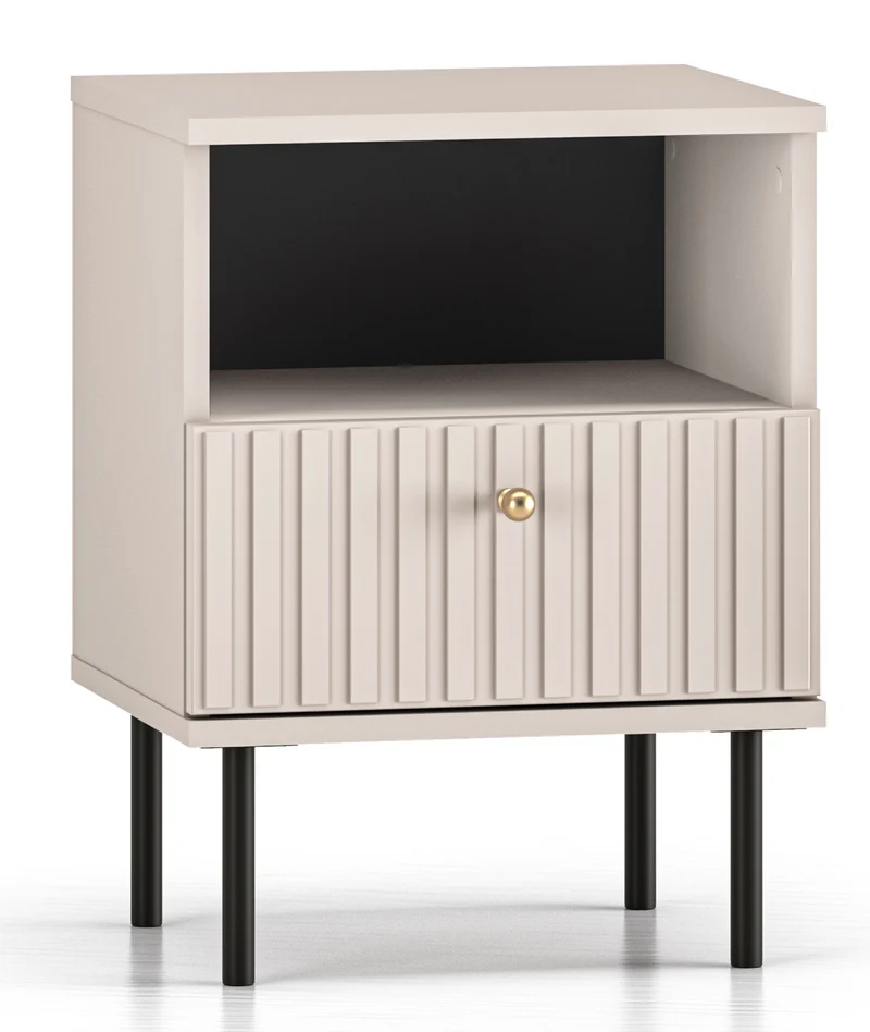 Nachttisch Caletto mit Schublade 40 cm, dekorative Lamellen, beige