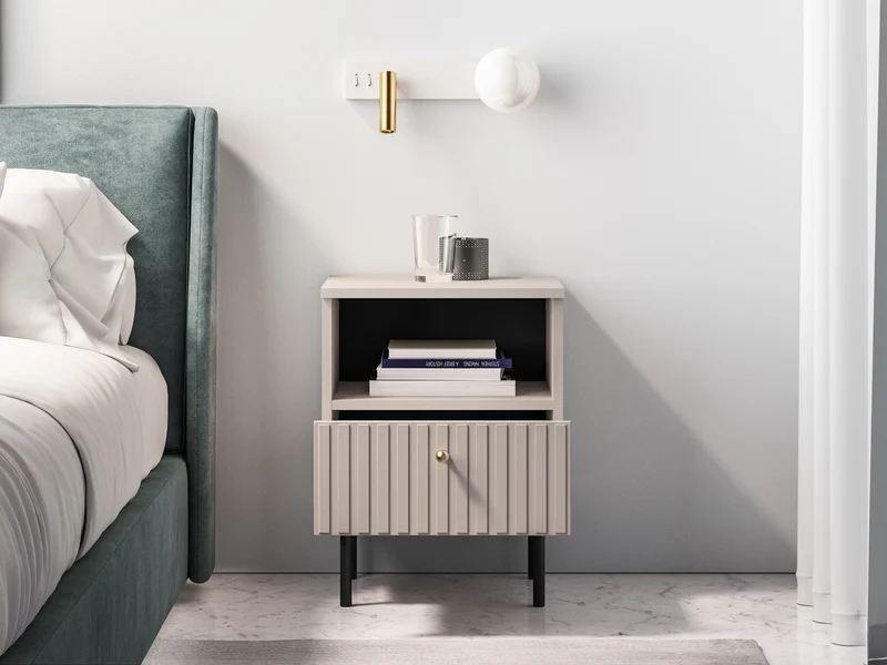 Nachttisch Caletto mit Schublade 40 cm, dekorative Lamellen, beige