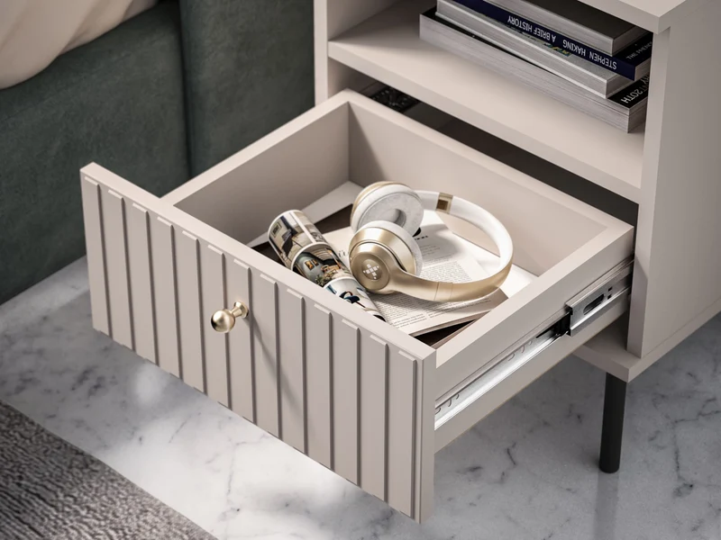 Nachttisch Caletto mit Schublade 40 cm, dekorative Lamellen, beige