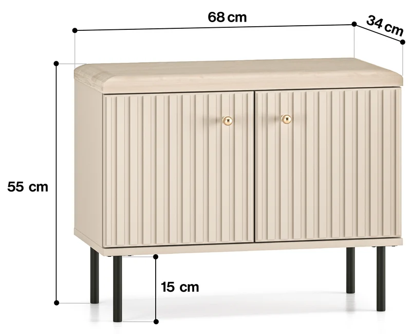 Schuhschrank Caletto 68 cm mit Sitzfläche, dekorative Lamellen, beige
