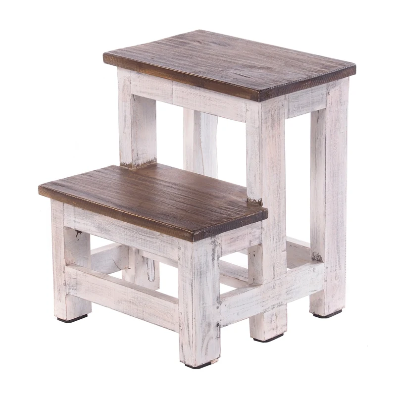 TRITTLEITER "STEP" | 46x37 cm (HxB), Altholz | Tritthocker | Farbe: 05 weiß-natur