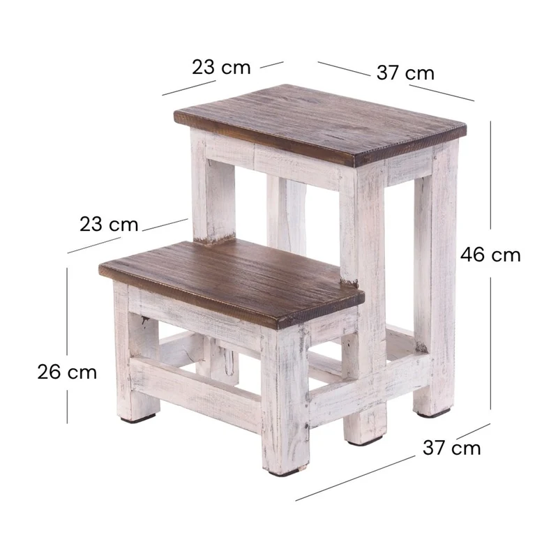 TRITTLEITER "STEP" | 46x37 cm (HxB), Altholz | Tritthocker | Farbe: 05 weiß-natur