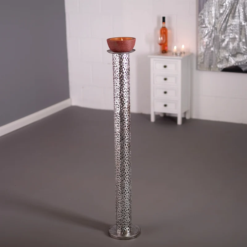 RIESEN KERZENSTÄNDER "ETERNAL II" | Metall 100cm, antik-silber | Säule