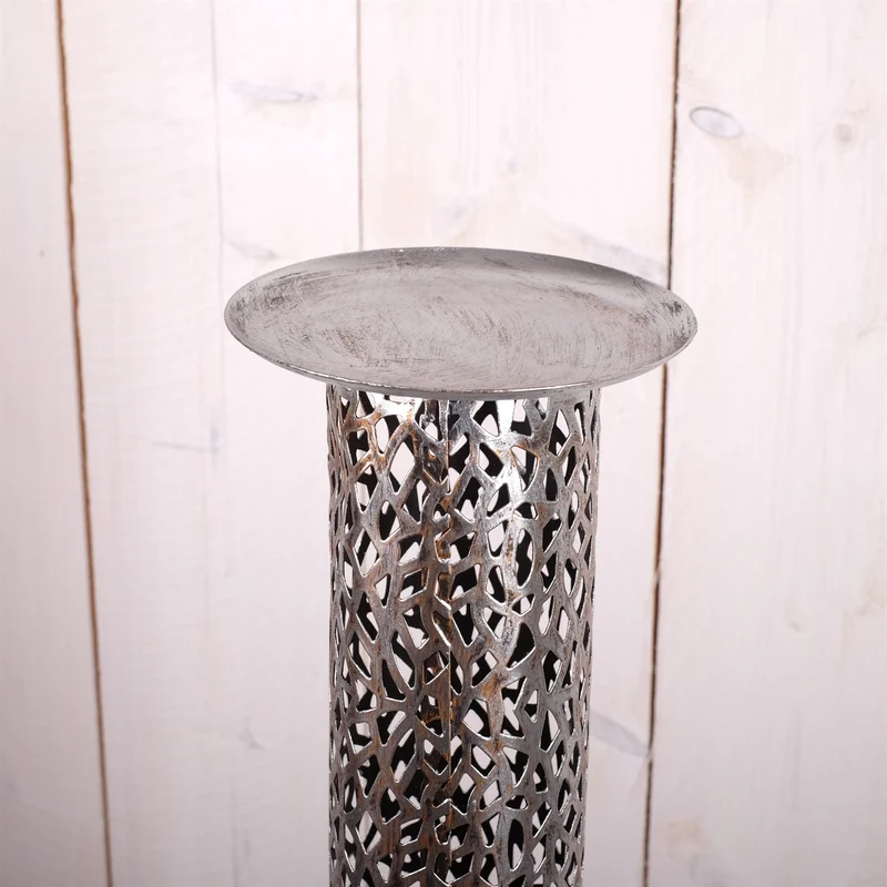 RIESEN KERZENSTÄNDER "ETERNAL II" | Metall 100cm, antik-silber | Säule