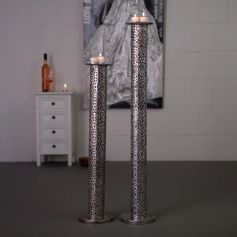RIESEN KERZENSTÄNDER "ETERNAL II" | Metall 100cm, antik-silber | Säule