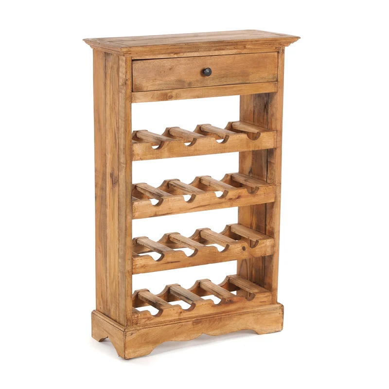 WEINREGAL CORTEZ | 85x55cm(HxB) Flaschenregal aus Holz mit Schublade | Farbe: 08 honigfarben gewachst