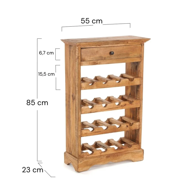 WEINREGAL CORTEZ | 85x55cm(HxB) Flaschenregal aus Holz mit Schublade | Farbe: 08 honigfarben gewachst