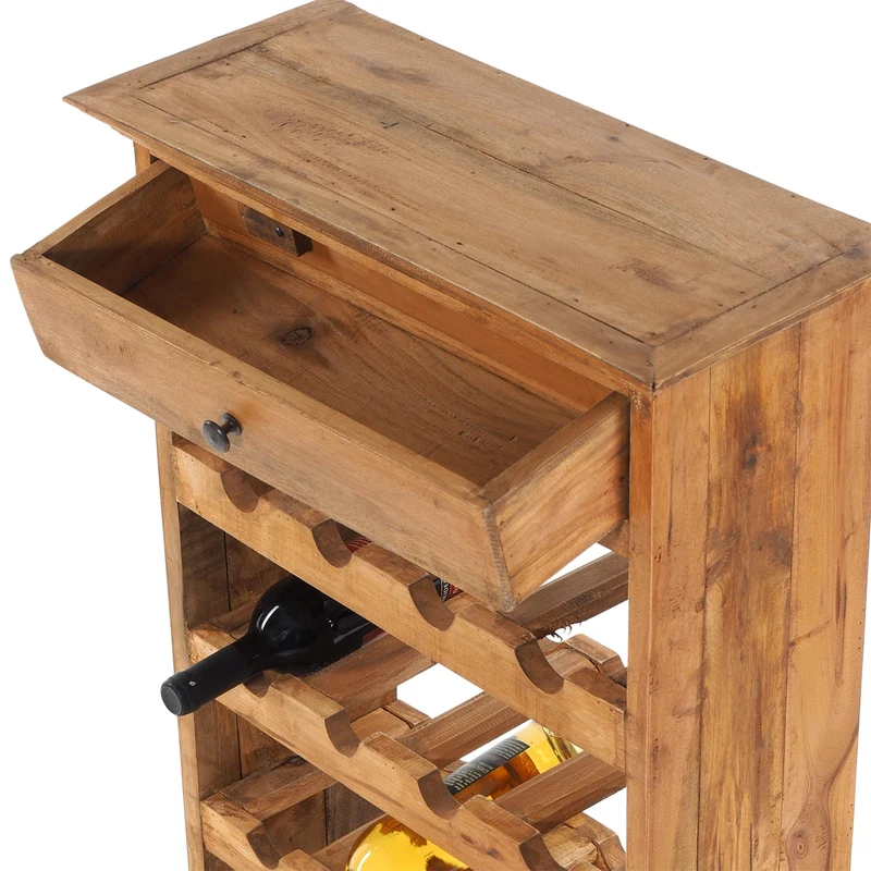 WEINREGAL CORTEZ | 85x55cm(HxB) Flaschenregal aus Holz mit Schublade | Farbe: 08 honigfarben gewachst