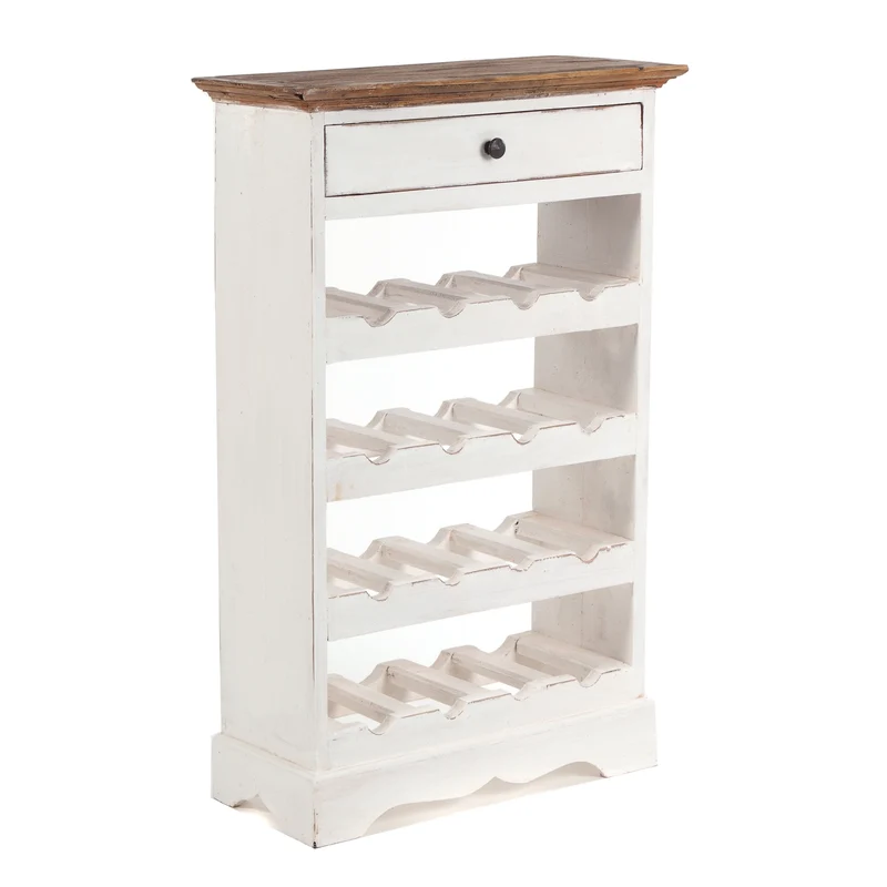 WEINREGAL CORTEZ | 85x55cm(HxB) Flaschenregal aus Holz mit Schublade | Farbe: 06 weiß-landhaus