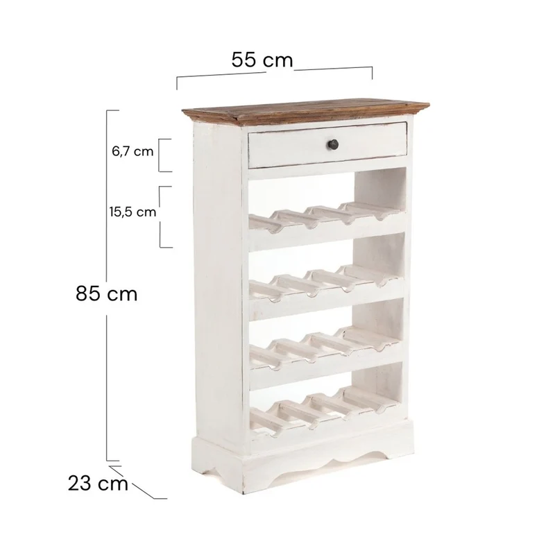 WEINREGAL CORTEZ | 85x55cm(HxB) Flaschenregal aus Holz mit Schublade | Farbe: 06 weiß-landhaus