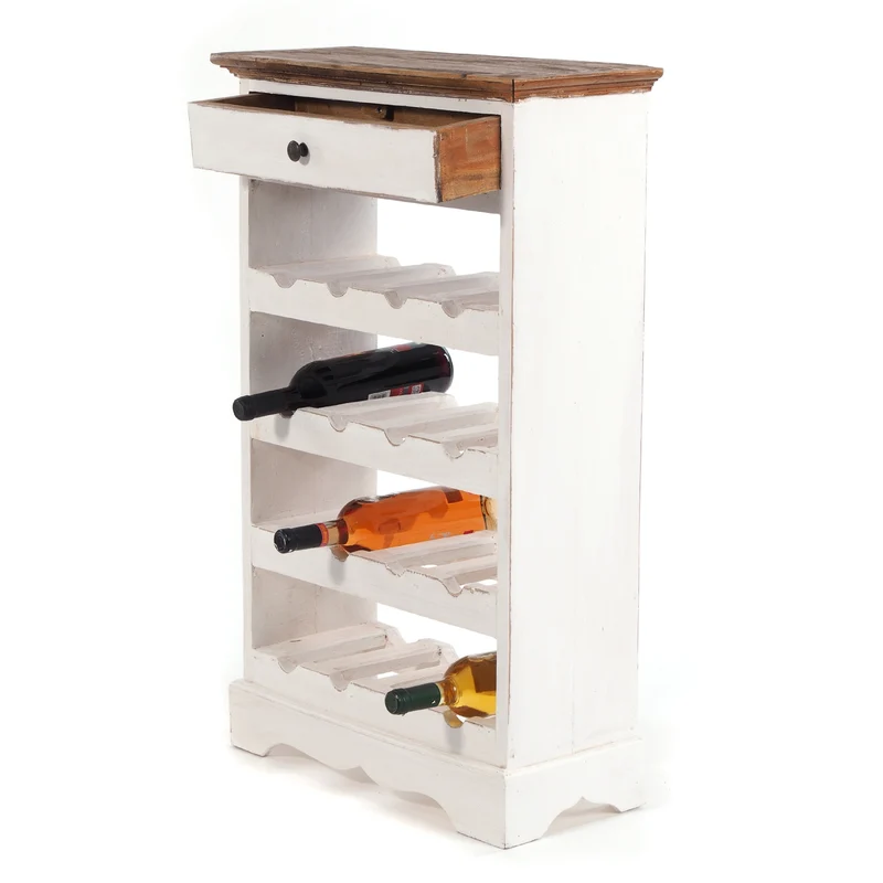 WEINREGAL CORTEZ | 85x55cm(HxB) Flaschenregal aus Holz mit Schublade | Farbe: 06 weiß-landhaus