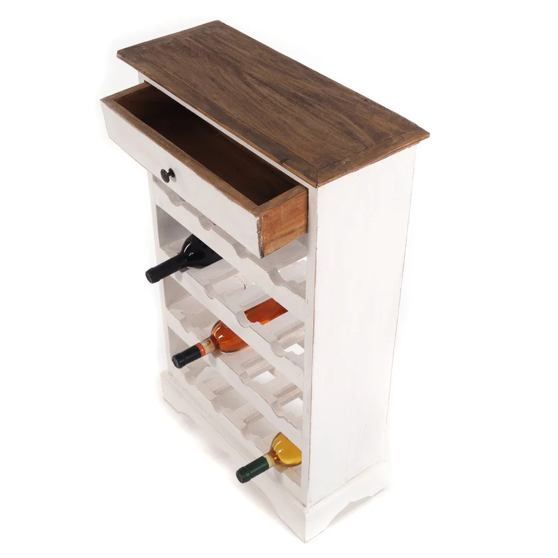 WEINREGAL CORTEZ | 85x55cm(HxB) Flaschenregal aus Holz mit Schublade | Farbe: 06 weiß-landhaus