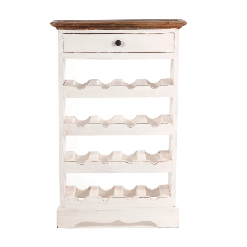 WEINREGAL CORTEZ | 85x55cm(HxB) Flaschenregal aus Holz mit Schublade | Farbe: 06 weiß-landhaus
