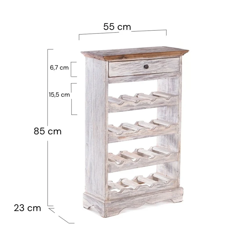WEINREGAL CORTEZ | 85x55cm(HxB) Flaschenregal aus Holz mit Schublade | Farbe: 05 weiß-natur