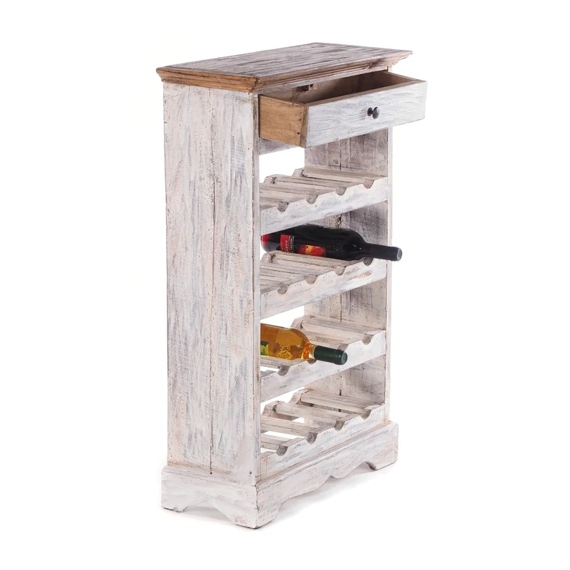 WEINREGAL CORTEZ | 85x55cm(HxB) Flaschenregal aus Holz mit Schublade | Farbe: 05 weiß-natur