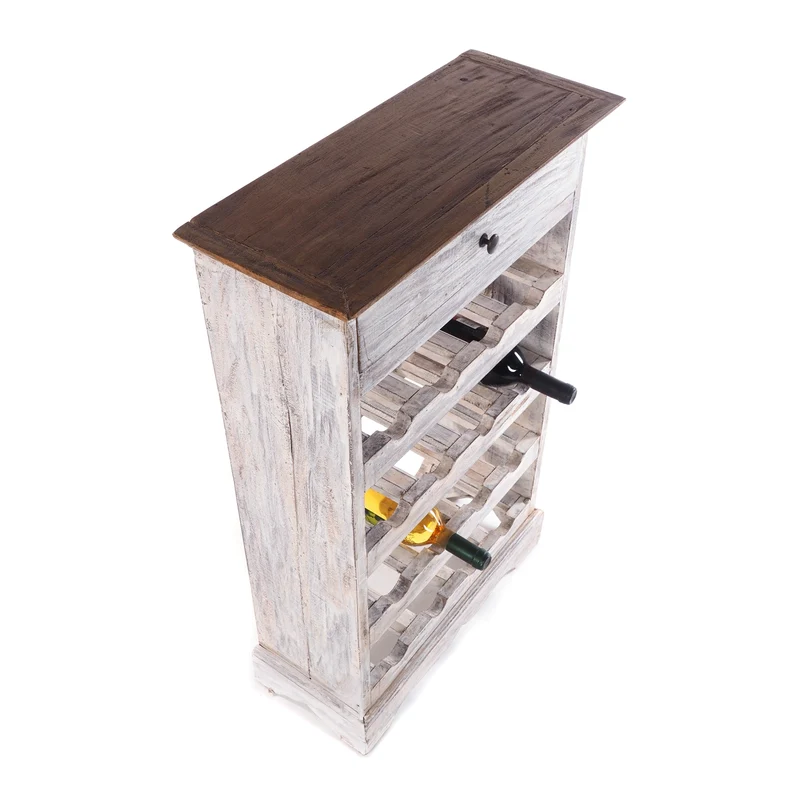WEINREGAL CORTEZ | 85x55cm(HxB) Flaschenregal aus Holz mit Schublade | Farbe: 05 weiß-natur