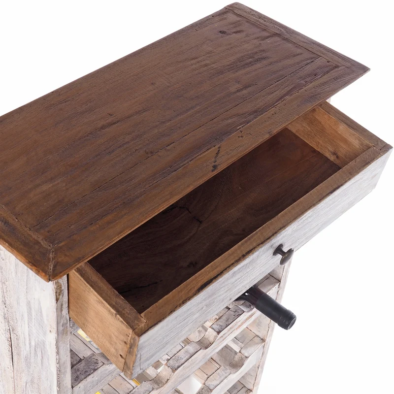 WEINREGAL CORTEZ | 85x55cm(HxB) Flaschenregal aus Holz mit Schublade | Farbe: 05 weiß-natur