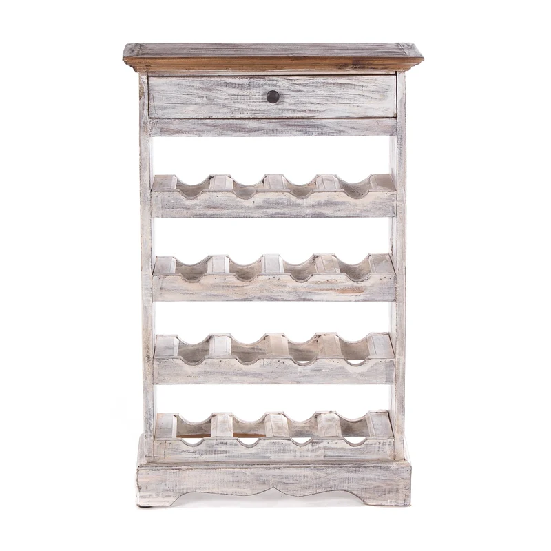 WEINREGAL CORTEZ | 85x55cm(HxB) Flaschenregal aus Holz mit Schublade | Farbe: 05 weiß-natur