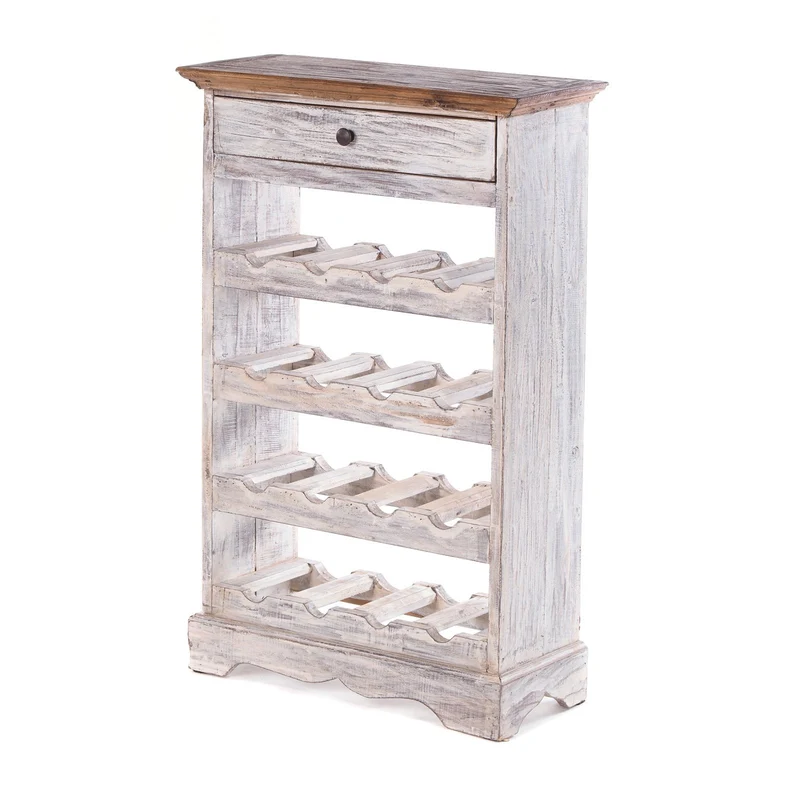 WEINREGAL CORTEZ | 85x55cm(HxB) Flaschenregal aus Holz mit Schublade | Farbe: 05 weiß-natur