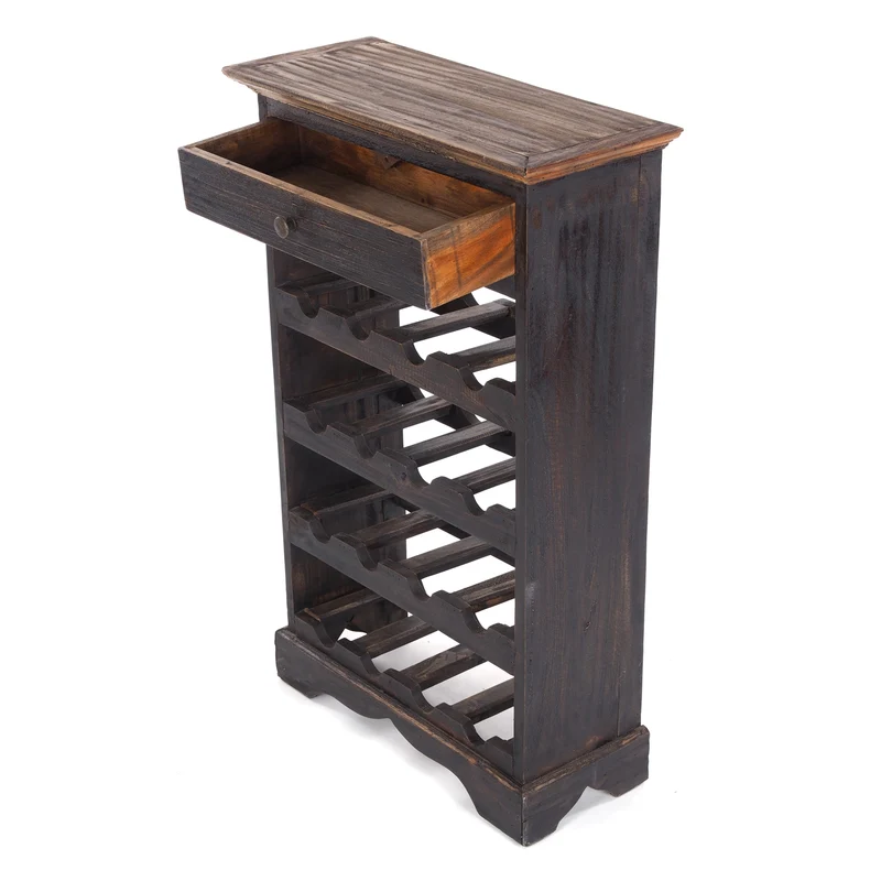 WEINREGAL CORTEZ | 85x55cm(HxB) Flaschenregal aus Holz mit Schublade | Farbe: 04 schwarz-natur