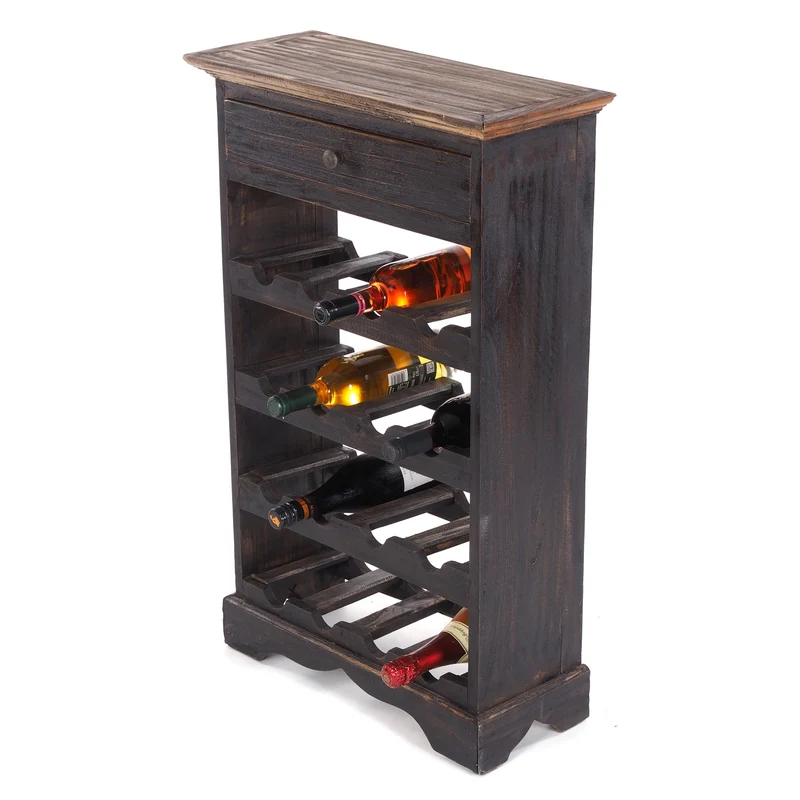 WEINREGAL CORTEZ | 85x55cm(HxB) Flaschenregal aus Holz mit Schublade | Farbe: 04 schwarz-natur