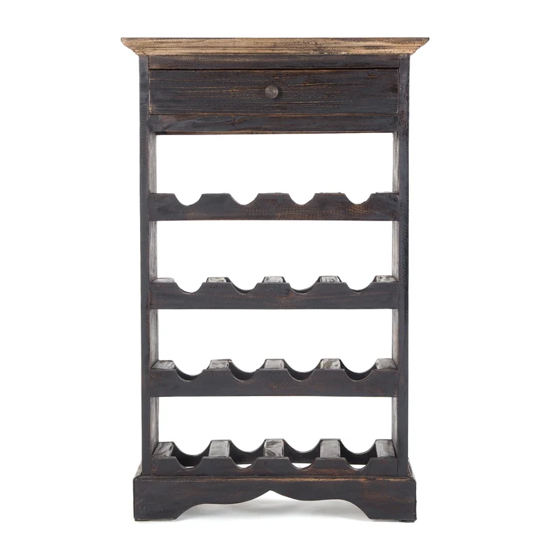 WEINREGAL CORTEZ | 85x55cm(HxB) Flaschenregal aus Holz mit Schublade | Farbe: 04 schwarz-natur