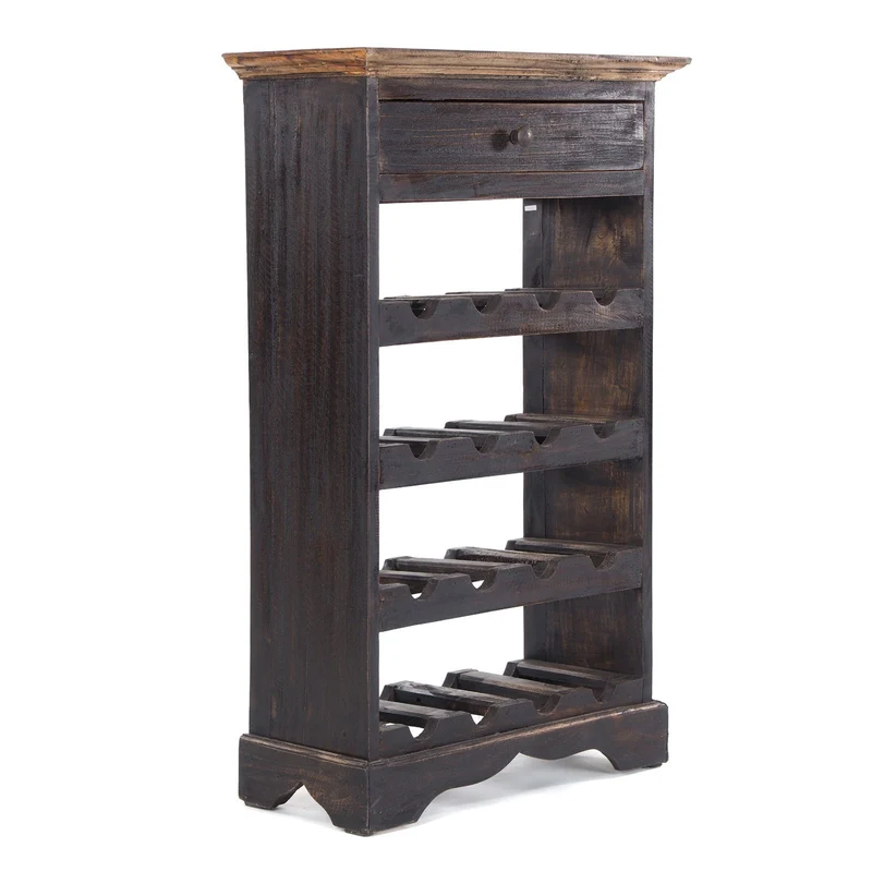 WEINREGAL CORTEZ | 85x55cm(HxB) Flaschenregal aus Holz mit Schublade | Farbe: 04 schwarz-natur