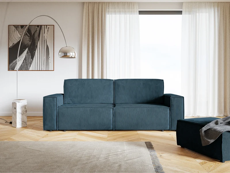 Dreisitziges ausklappbares Sofa Copertino in Marineblau aus Cordstoff