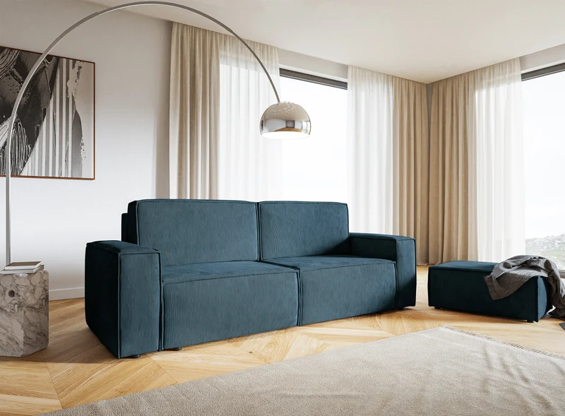 Dreisitziges ausklappbares Sofa Copertino in Marineblau aus Cordstoff