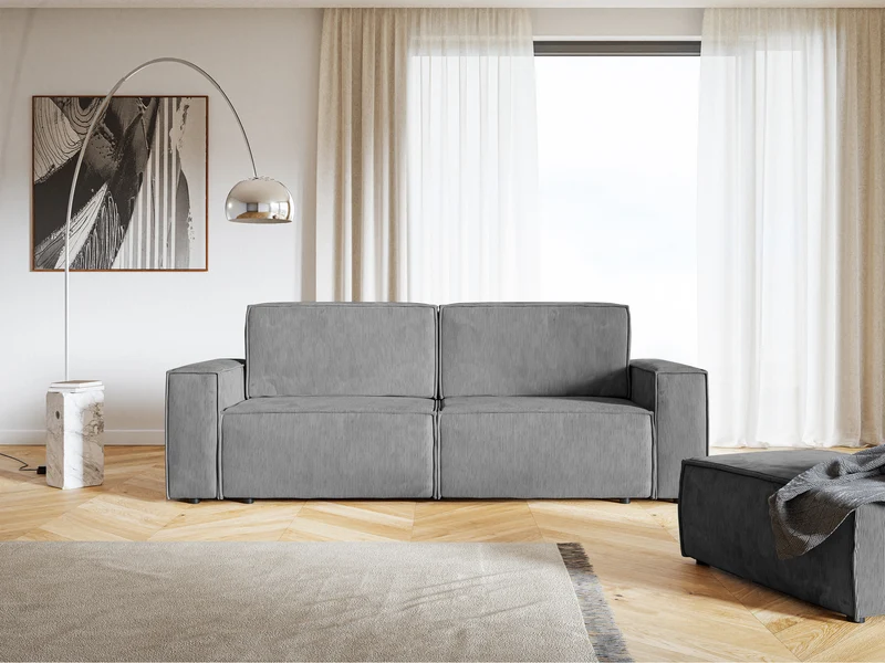 Dreisitziges ausklappbares Sofa Copertino in hellgrauem Cordstoff
