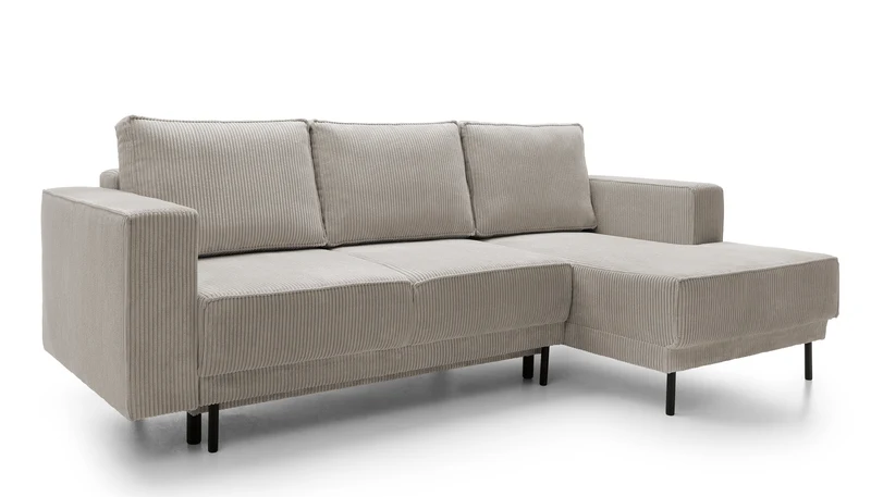 Ecksofa mit Schlaffunktion Rodario Mini, L-förmig, mit Stauraum, dunkelbeige Cord, rechtsseitig