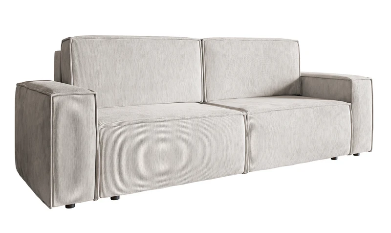 Dreisitziges ausklappbares Sofa Copertino in Sandfarbe, Cordstoff