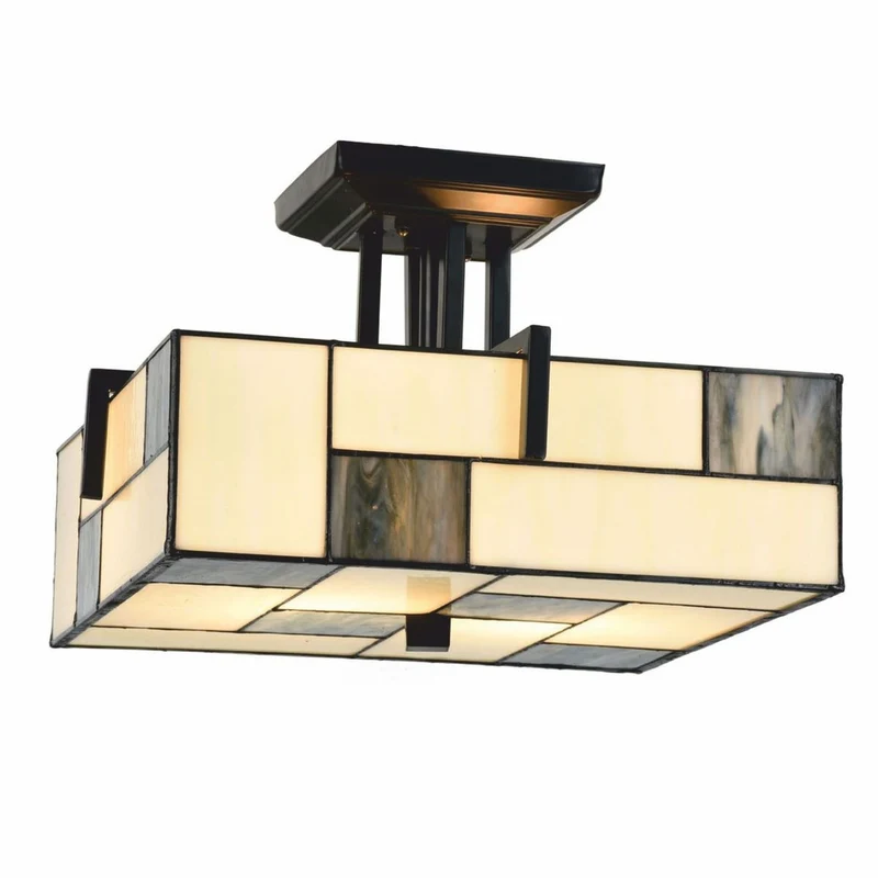 Casa Padrino Art Deco Tiffany Deckenleuchte Creme / Schwarz 35 cm - Tiffany Leuchten