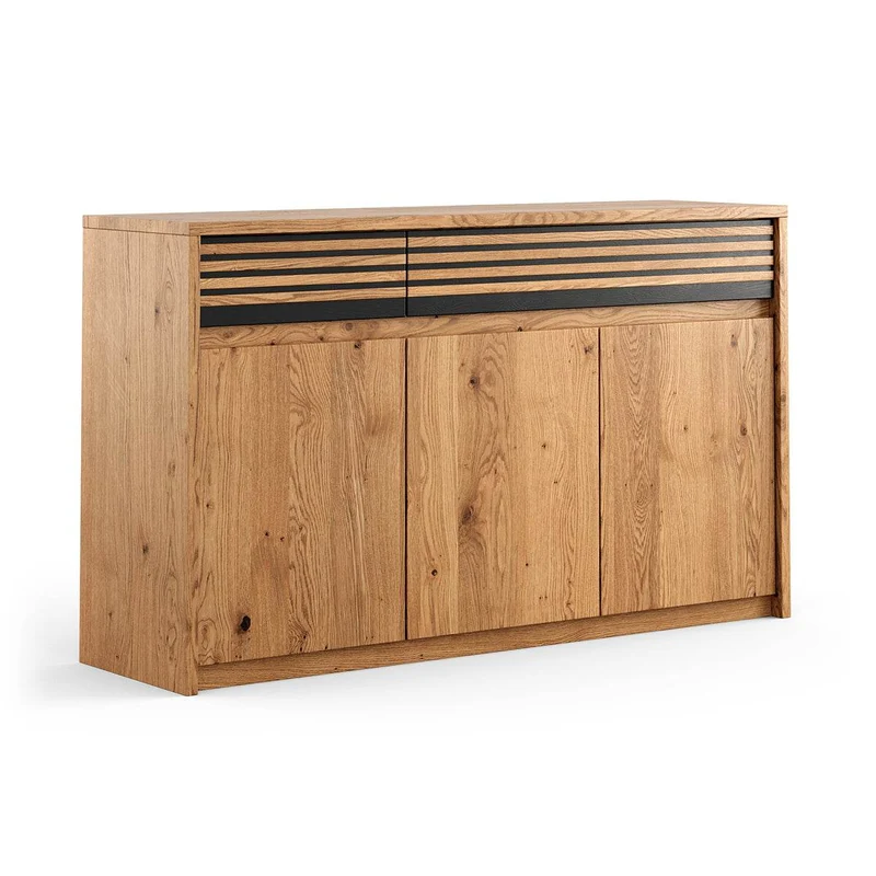 Modernes Sideboard aus massiver Wildeiche | Dreitürige Kommode Ravello mit zwei Schubladen