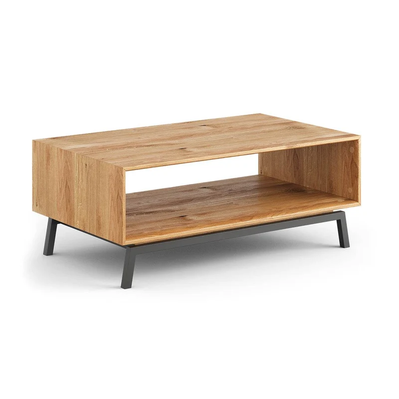 Industrial Couchtisch aus massiver Eiche | Beistelltisch Modern Loft