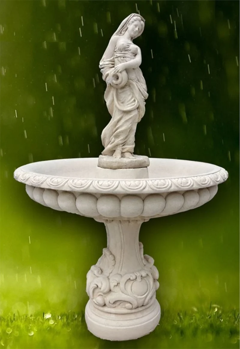 Casa Padrino Jugendstil Springbrunnen Grau / Weiß Ø 114 x H. 168 cm - Prunkvoller Gartenbrunnen - Gartendeko Brunnen - Barock & Jugendstil Garten Deko Accessoires