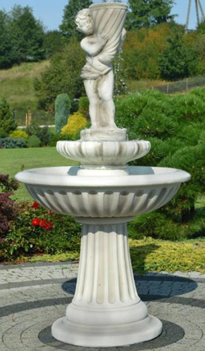 Casa Padrino Jugendstil Springbrunnen Junge mit Füllhorn Grau Ø 92 x H. 172 cm - Prunkvoller Gartenbrunnen - Gartendeko Brunnen - Barock & Jugendstil Garten Deko Accessoires