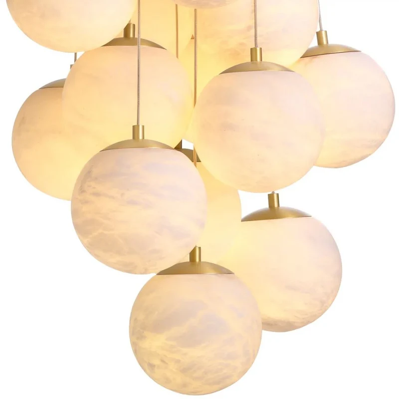 Casa Padrino Luxus Kronleuchter Alabaster / Antik Messing Ø 75 x H. 170 cm - Wohnzimmer Kronleuchter mit Alabaster Lampenschirmen - Luxus Qualität
