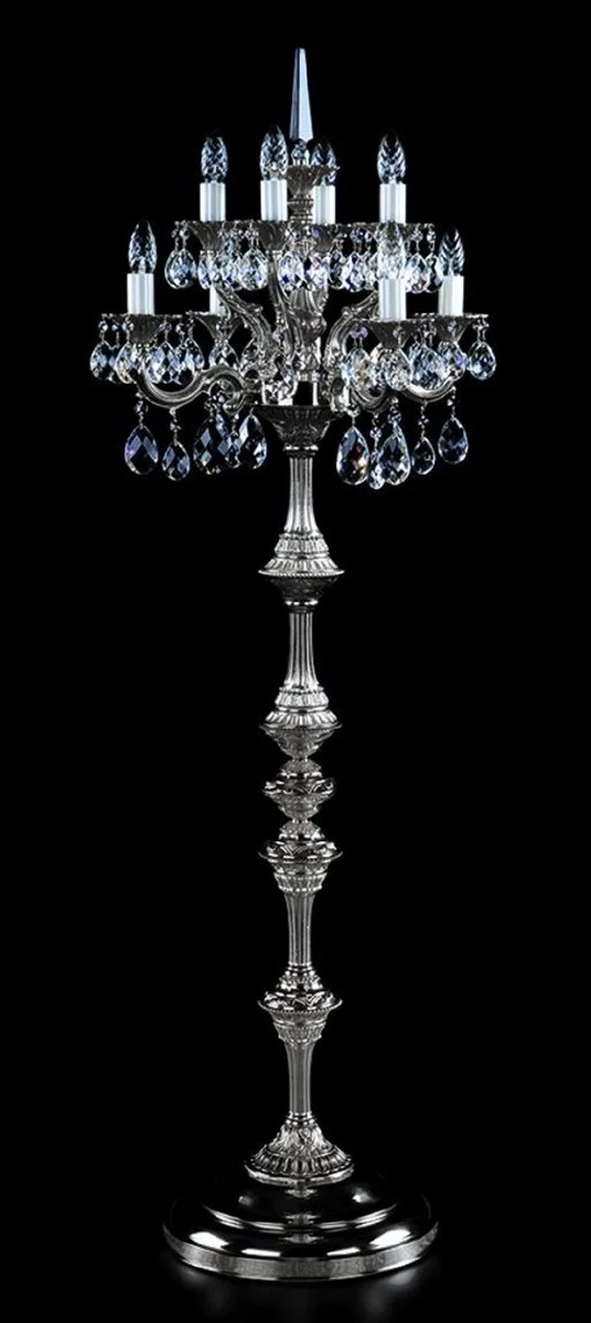 Casa Padrino Luxus Barock Kristall Stehleuchte Silber Ø 56 x H. 152 cm - Prunkvolle Messing Stehlampe mit Böhmischem Kristallglas - Barock Kristall Leuchten - Luxus Qualität