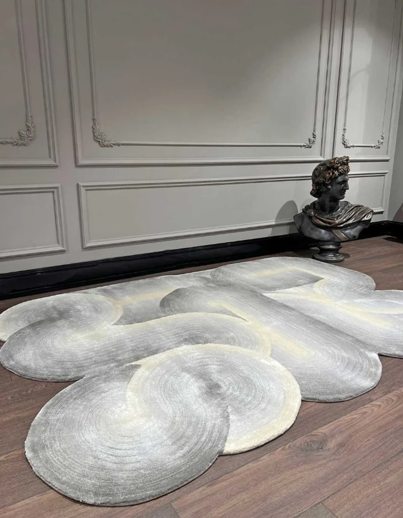 Casa Padrino Luxus Teppich Grau / Schwarz / Creme 160 x 230 cm - Rechteckiger Welliger Wohnzimmer Teppich - Schlafzimmer Teppich - Luxus Interior - Luxus Qualität