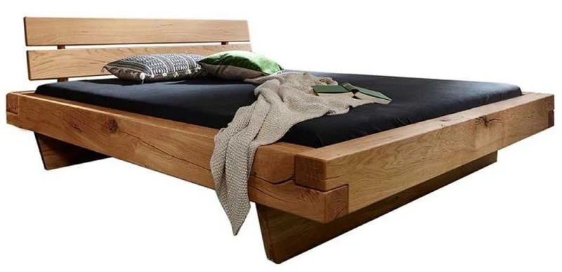 Casa Padrino Luxus Doppelbett Naturfarben - Verschiedene Größen - Massivholz Bett mit Kopfteil und Matratze - Hotel Möbel - Schlafzimmer Möbel - Luxus Einrichtung - Luxus Möbel