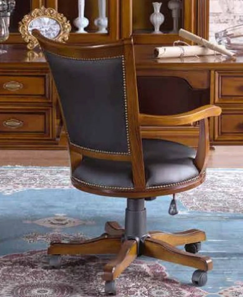 Casa Padrino Luxus Bürostuhl Schwarz / Braun - Höhenverstellbarer Schreibtischstuhl - Drehstuhl mit edlem Kunstleder - Luxus Büro Möbel - Luxus Qualität - Made in Italy