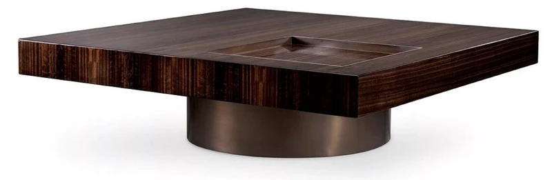 Casa Padrino Luxus Couchtisch Dunkelbraun Hochglanz / Bronze 110 x 110 x H. 31 cm - Quadratischer Wohnzimmertisch - Wohnzimmer Möbel - Massivholz Möbel - Luxus Möbel - Luxus Einrichtung