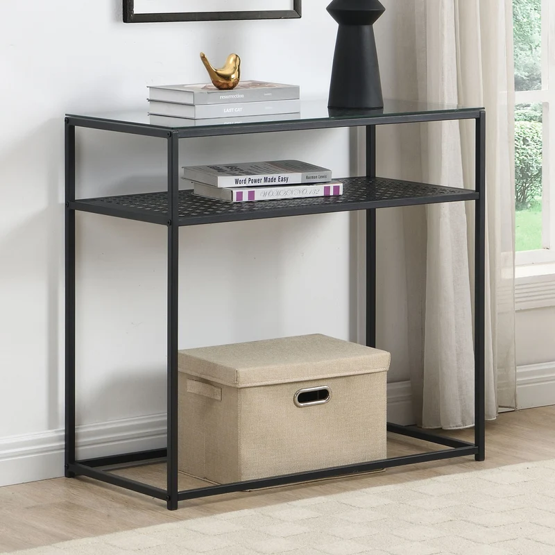 Konsolentisch Glas Schwarz 80x40x77 cm mit Metallgestell für Flur