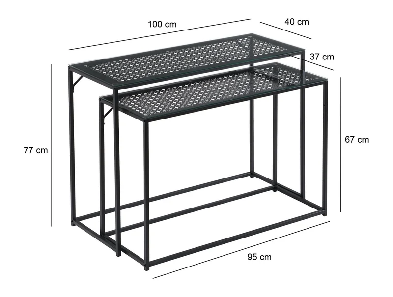Konsolentisch-Set Schwarz mit Glasplatte im Industrial-Design