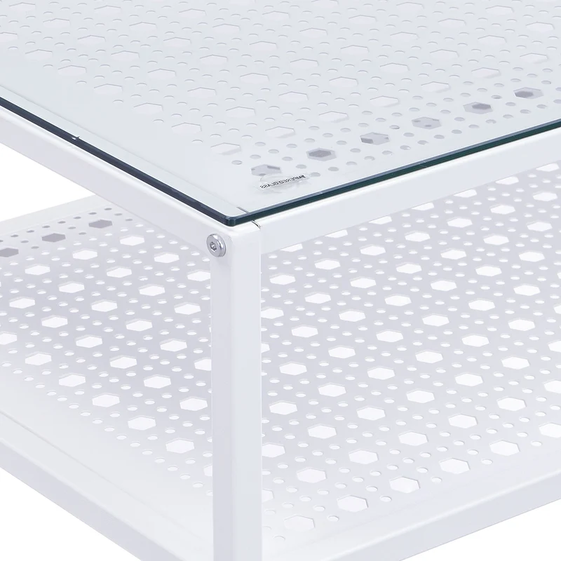 Konsolentisch Glas Metall Weiß, Flurtisch mit Ablage im Loft-Stil