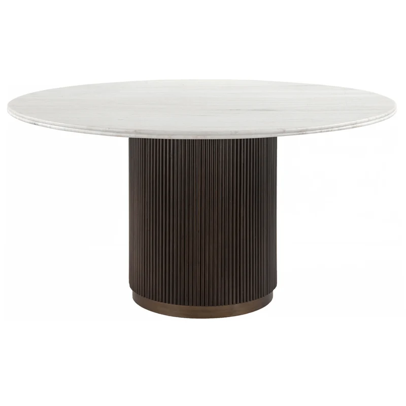 Esstisch Mayfield 140Ø rund - Marmor, Mangoholz & Messing